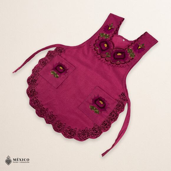 Cherry Mexican Embroidered Smock Apron – Floral Traditional Design for Women - Picture 7 of 8